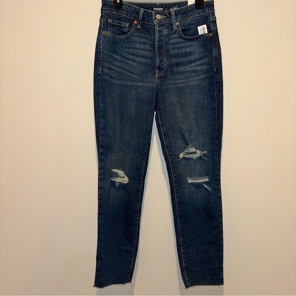 Old Navy Blue Denim High Rise O.G. Button Fly Straight Jeans Size 6 - Picture 1 of 15